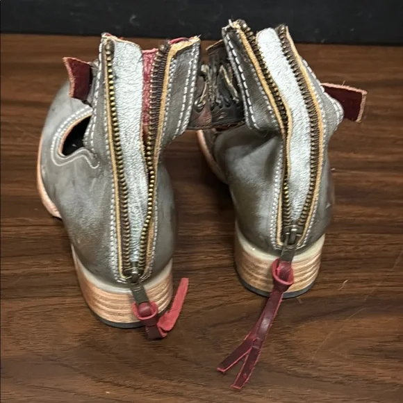 Freebird Gray and Brown Flats with Distressed Leather and Ankle Strap Si… - Picture 6 of 12